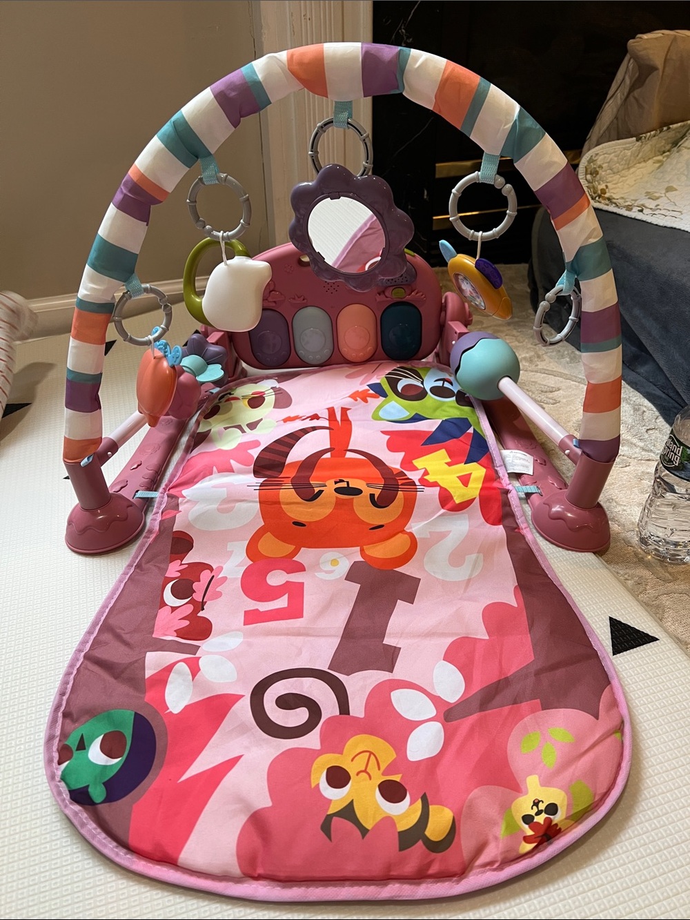 Pink & Multicolor Baby Play Gym with Hanging Toys and Mirror